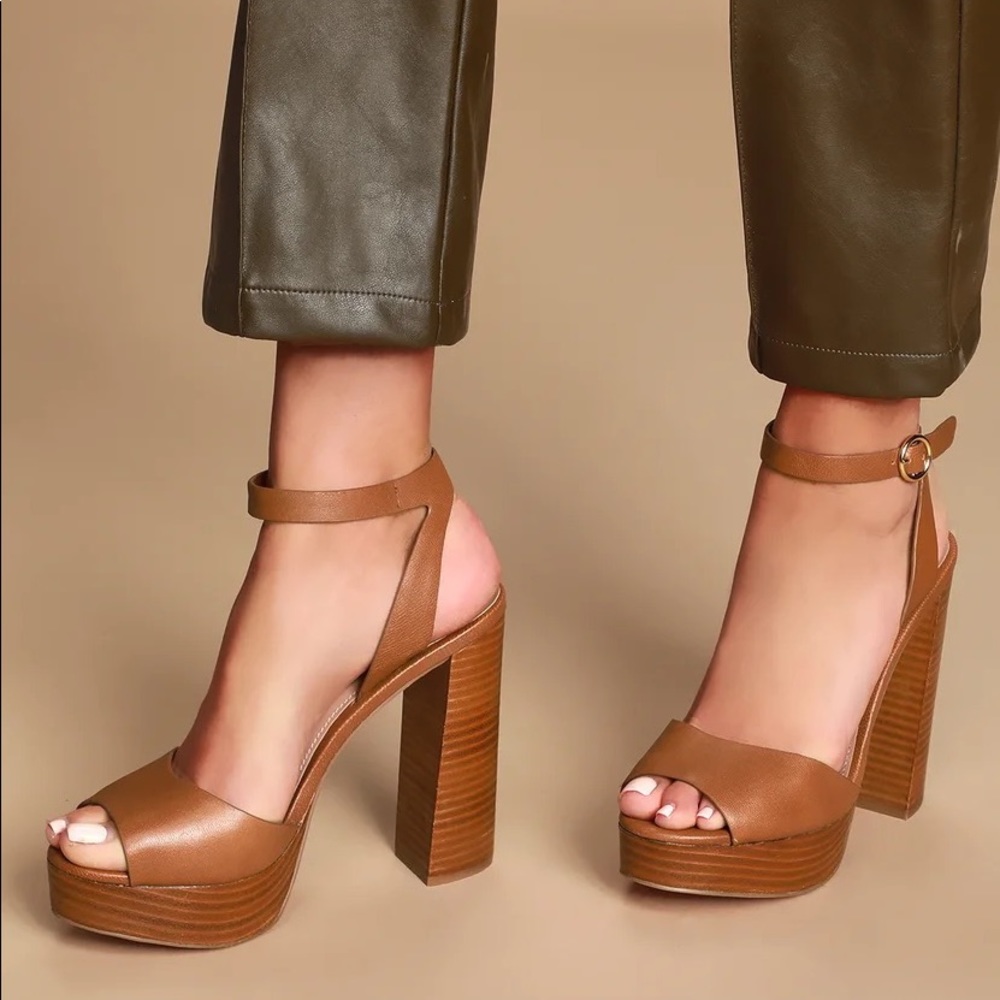 Steve Madden Madeleine cognac leather platform heels
